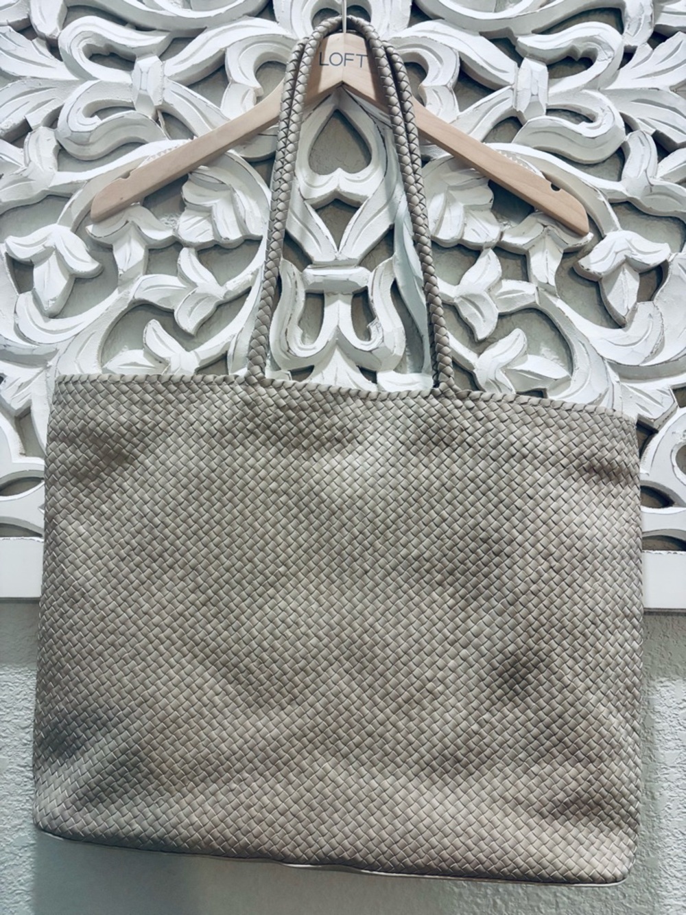 Quince Italian Leather Woven Tote Bag in Taupe - Picture 14 of 15